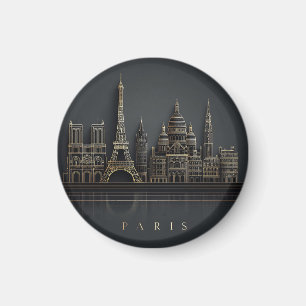 Elegant Golden Paris City Skyline Illustration Magnet