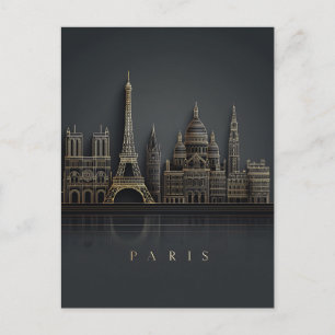 Elegant Golden Paris City Skyline Illustration Postcard