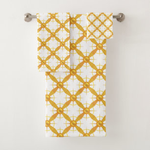 Elegant Golden Pattern on White Bath Towel Set