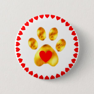 Elegant golden paw with hearts 6 cm round badge