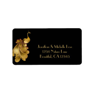 Elegant Golden Peacock on Black Address Label