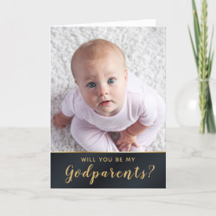 Elegant Golden Photo Godparents Request Card