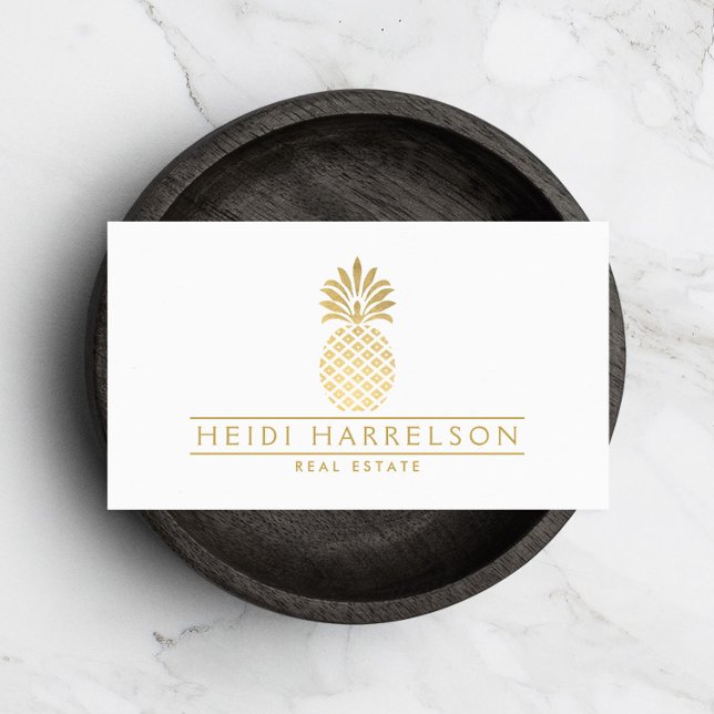 Elegant Golden Pineapple Logo Business Card (Creator Uploaded)