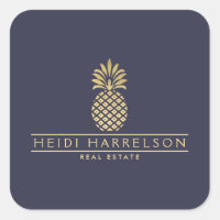 Elegant Golden Pineapple Logo on Dusky Blue