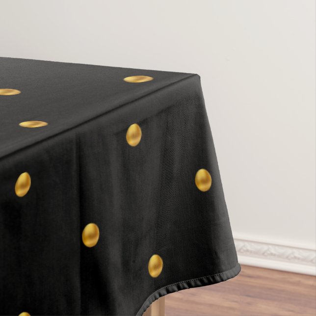 Elegant Golden Polka Dots on Black Tablecloth (In Situ)