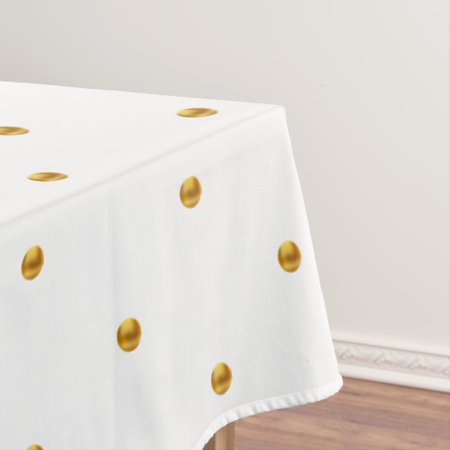 Elegant Golden Polka Dots on White Tablecloth (In Situ)