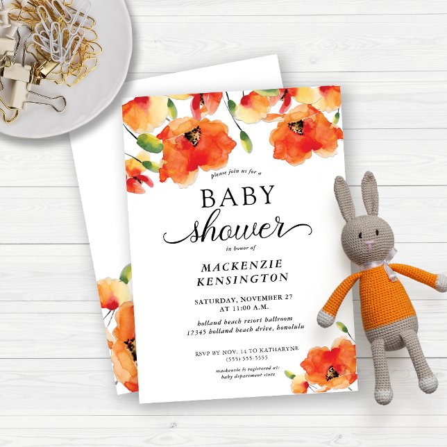 Elegant Golden Poppy Baby Shower Invitation (Creator Uploaded)