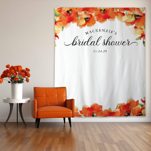 Elegant Golden Poppy Bridal Shower Backdrop Tapestry