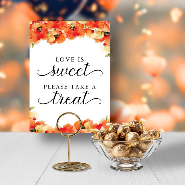 Elegant Golden Poppy Love is Sweet Sign Invitation (Elegant Golden Poppy Love is Sweet Take a Treat DOWNLOADABLE Sign)