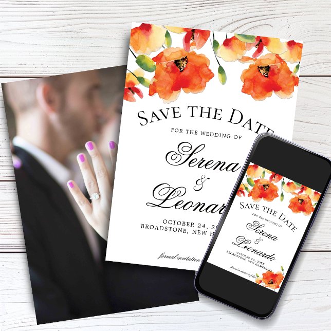 Elegant Golden Poppy Wedding Save the Date Invitation (Elegant Golden Poppy Wedding Save the Date with Digital Download Option)