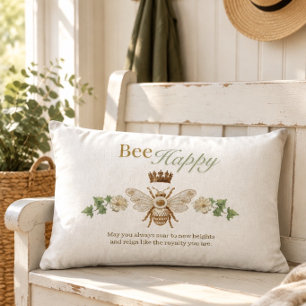 Elegant Golden Queen Bee Encouragement Lumbar Cushion