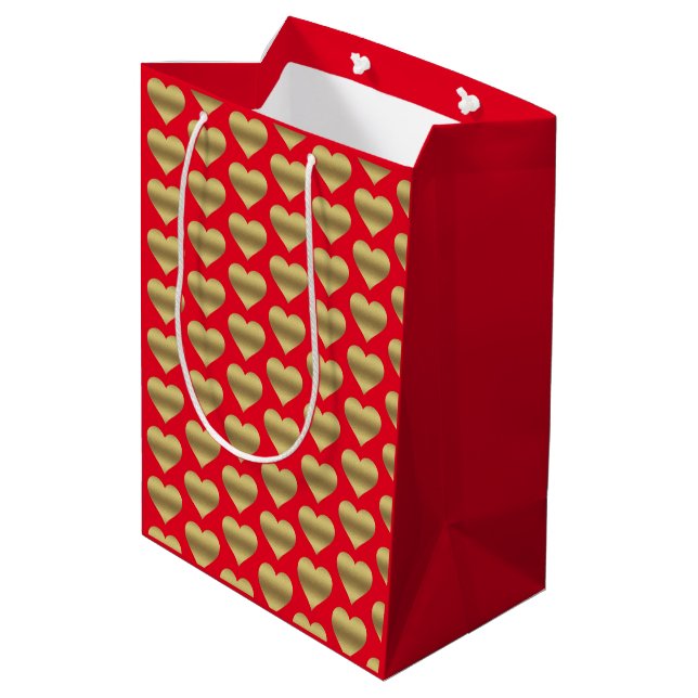 Elegant Golden Red Colourful Hearts Valentine's Da Medium Gift Bag (Back Angled)