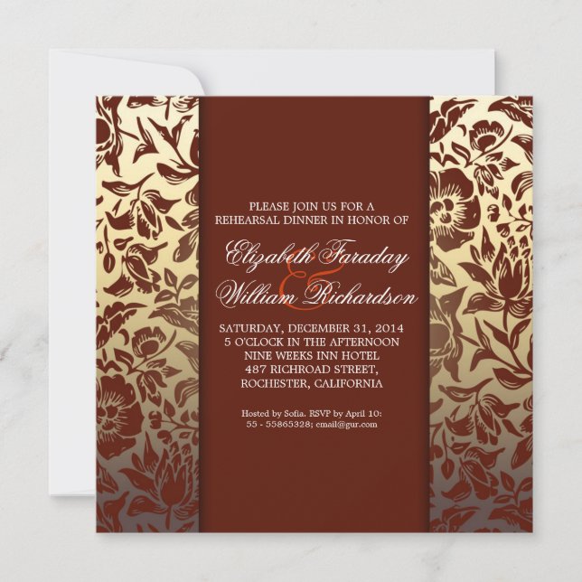 elegant golden rehearsal dinner invitations (Front)