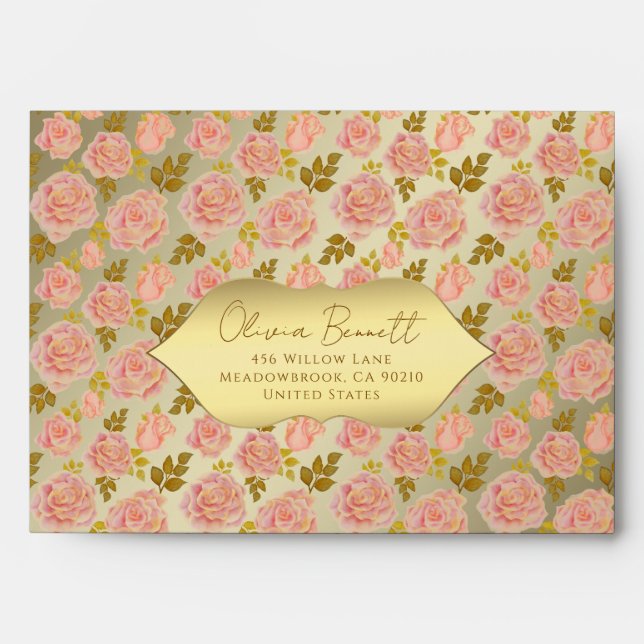 Elegant Golden Rose Envelope (Front)