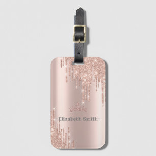 Elegant golden rose glitter, royal   luggage tag