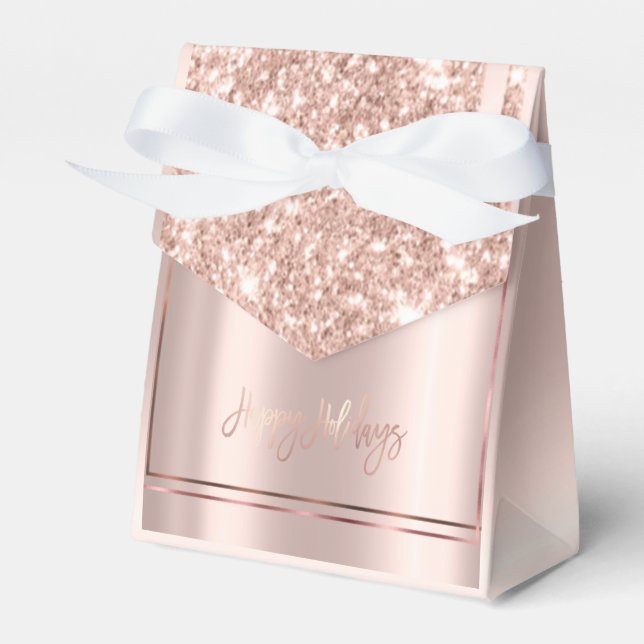 Elegant golden rose happy holidays favour box (Front Side)