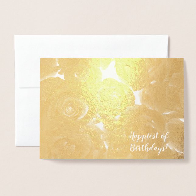 Elegant Golden Roses Birthday Wishes Card (Front With Envelope)