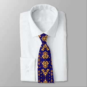 Elegant golden roses on royal blue tie
