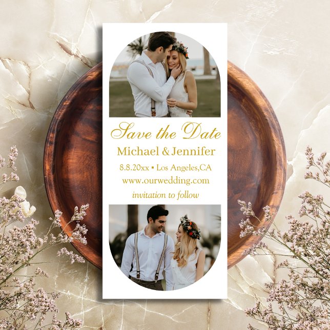 elegant golden script 2 arch photos save the date  (Creator Uploaded)