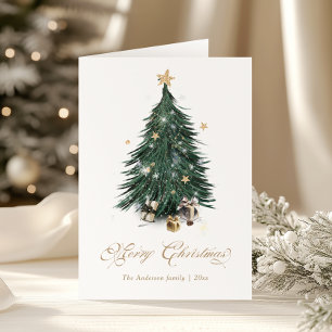 Elegant Golden Script Christmas tree Holiday Card