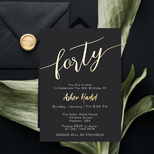 Elegant Golden Script Forty 40th Birthday Party