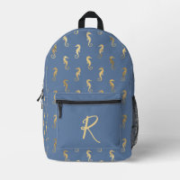 Elegant Golden Seahorses on Blue Personalised