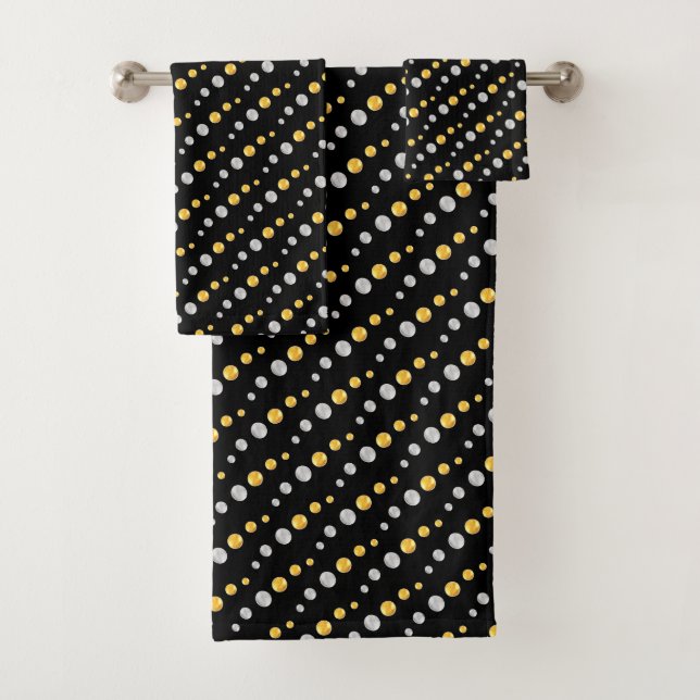 Elegant Golden & Silver Dots on Black Bath Towel Set (Insitu)