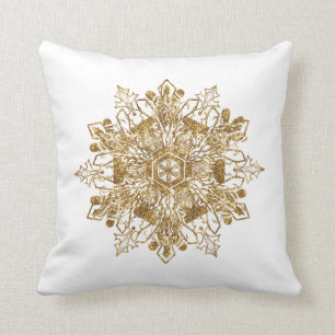 Elegant Golden Snow Flake Red  Throw Pillow