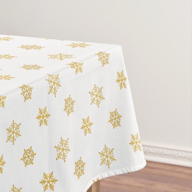 Elegant Golden Snowflake Pattern on White Tablecloth (In Situ)