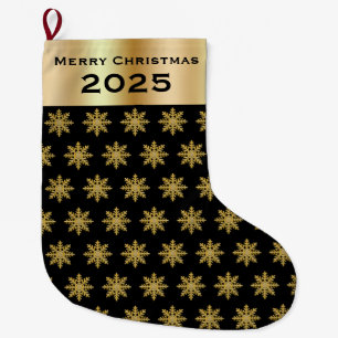 Elegant Golden Snowflakes Christmas Stocking