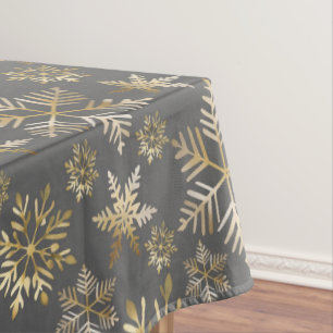 Elegant Golden Snowflakes Grey Christmas Tablecloth