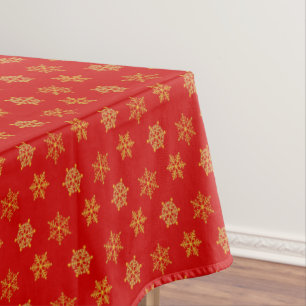 Elegant Golden Snowflakes on Red Tablecloth