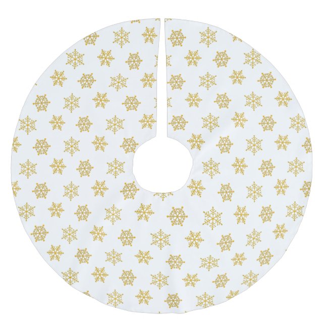 Elegant Golden Snowflakes on White Brushed Polyester Tree Skirt (Front)
