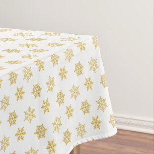 Elegant Golden Snowflakes on White Tablecloth