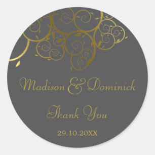 Elegant Golden Spiral Vines Classy Wedding Sticker