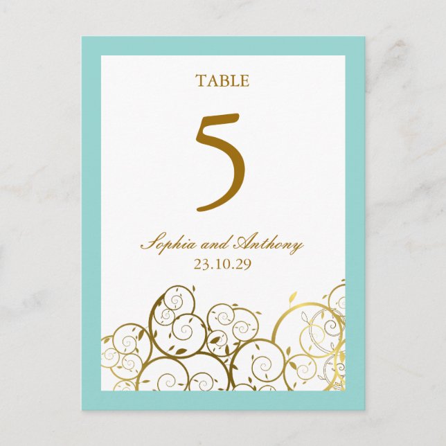 Elegant Golden Spirals Table Number Postcard (Front)