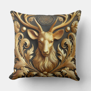 Elegant Golden Stag Head Ornament Cushion