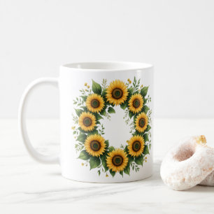 Elegant Golden Sunflower Wreath Coffee Mug
