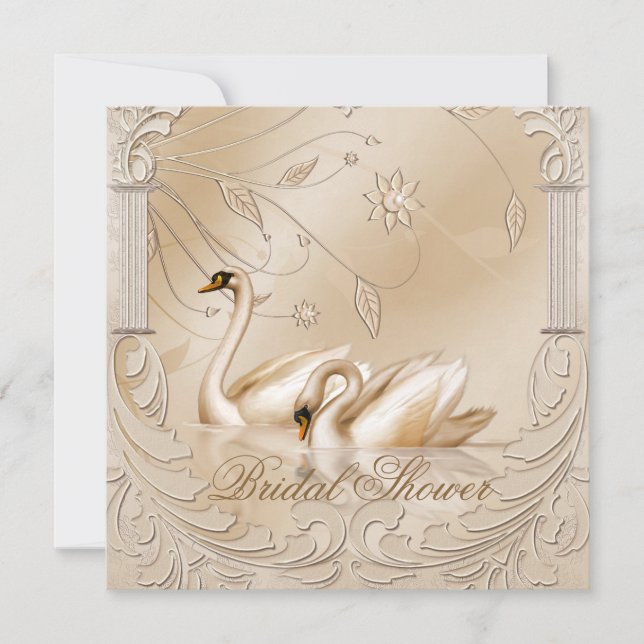 Elegant Golden Swans Bridal Shower Invitation (Front)