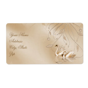 Elegant Golden Swans Formal Wedding Address Label