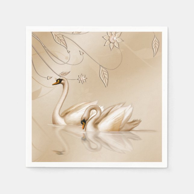Elegant Golden Swans Napkin (Front)
