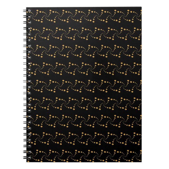 Elegant Golden Swirling Dots on Black Notebook (Front)