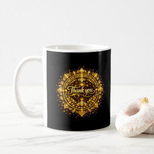 Elegant Golden "Thank You" Mandala Design with Lux Coffee Mug