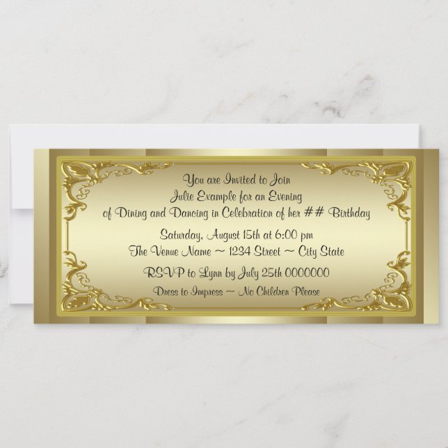 Elegant Golden Ticket Birthday Party Invitation (Front)