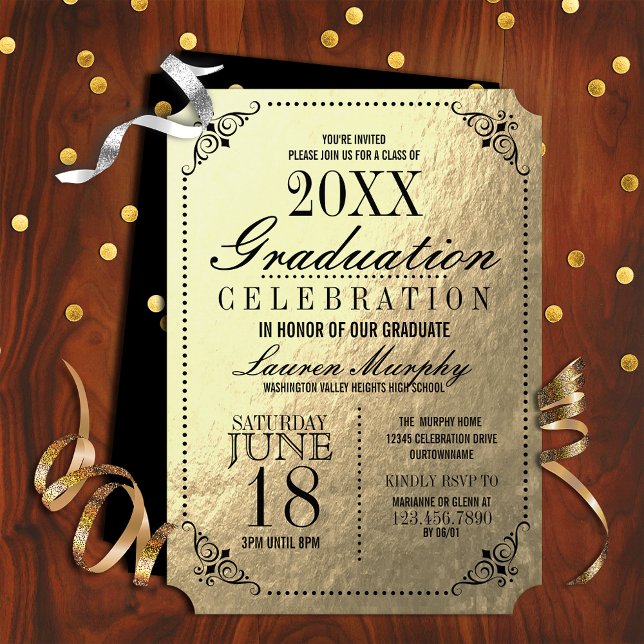 Elegant Golden Ticket Graduation Party Invitation (Creator Uploaded)