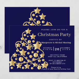 Elegant Golden Traditional Tree Christmas Party  Invitation