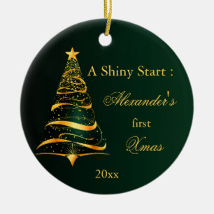 Elegant Golden Tree Baby first Christmas  Ceramic Ornament