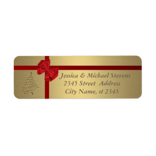 Elegant golden trendy holiday Christmas tree Return Address Label