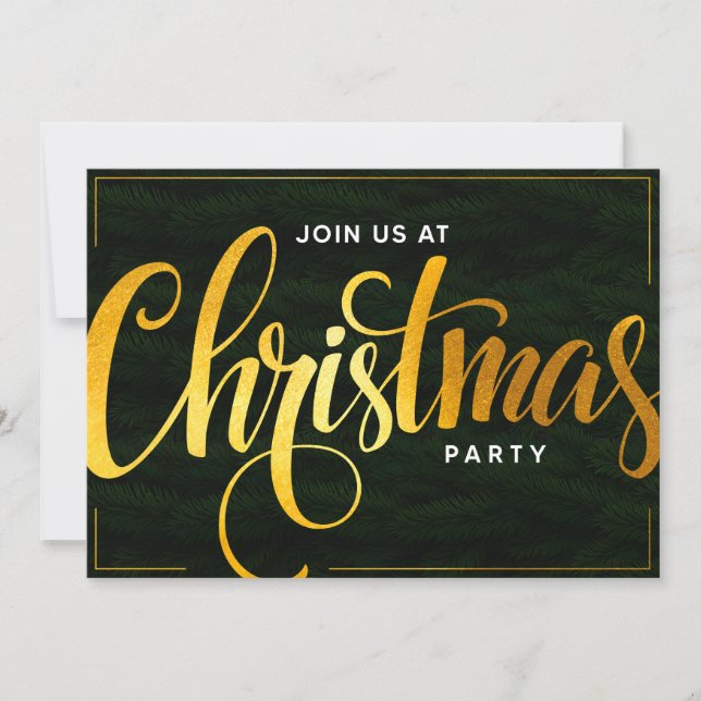 Elegant Golden Trendy Script Holiday Party Invite (Front)