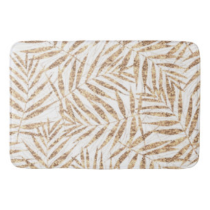 Elegant golden tropical palm leaves design bath mat